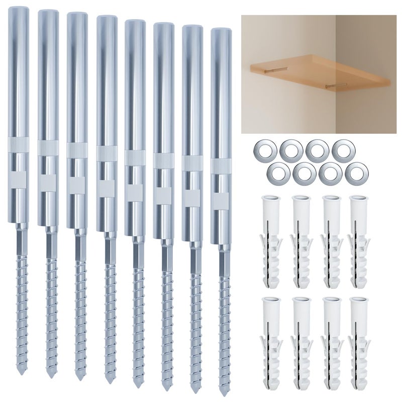 BATODA Floating Shelf Bracket (8 pcs) - Blind Shelf Supports - Silver Hidden Brackets for Floating Wood Shelves â€“ Great Invisible Support for Thin Shelf â€“ Shelving Mounting Hardware Included (Pack 8) - Image 1